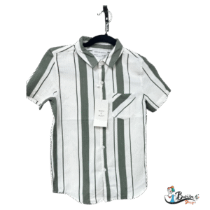 Striped Green & White Button-Up Shirt
